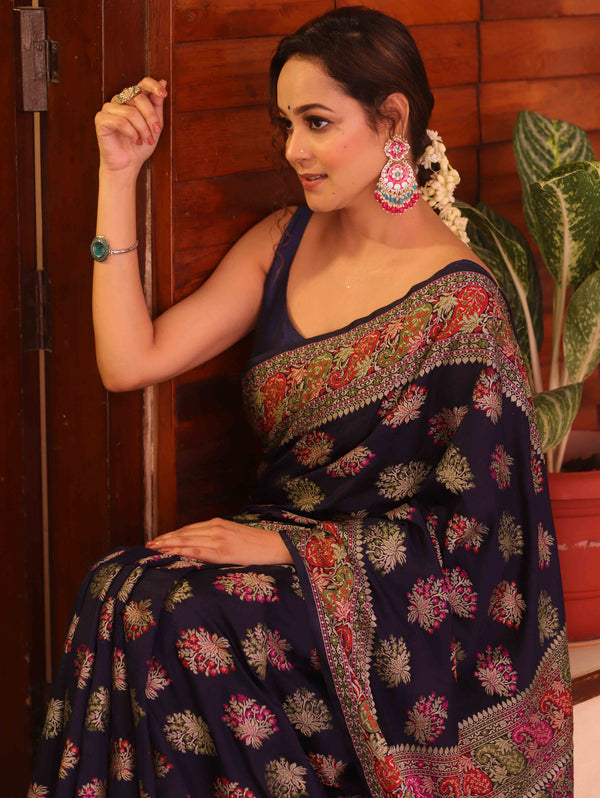 Banarasee Faux Georgette Saree With Resham Work-Blue