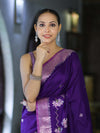 Banarasee Handloom Semi Silk Saree With Zari Design & Contrast Border-Violet