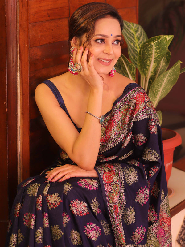 Banarasee Faux Georgette Saree With Resham Work-Blue