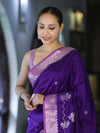 Banarasee Handloom Semi Silk Saree With Zari Design & Contrast Border-Violet