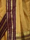 Banarasee Handloom Semi Silk Saree With Checks Pattern & Contrast Border-Mustard Yellow & Burgundy