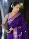Banarasee Handloom Semi Silk Saree With Zari Design & Contrast Border-Violet