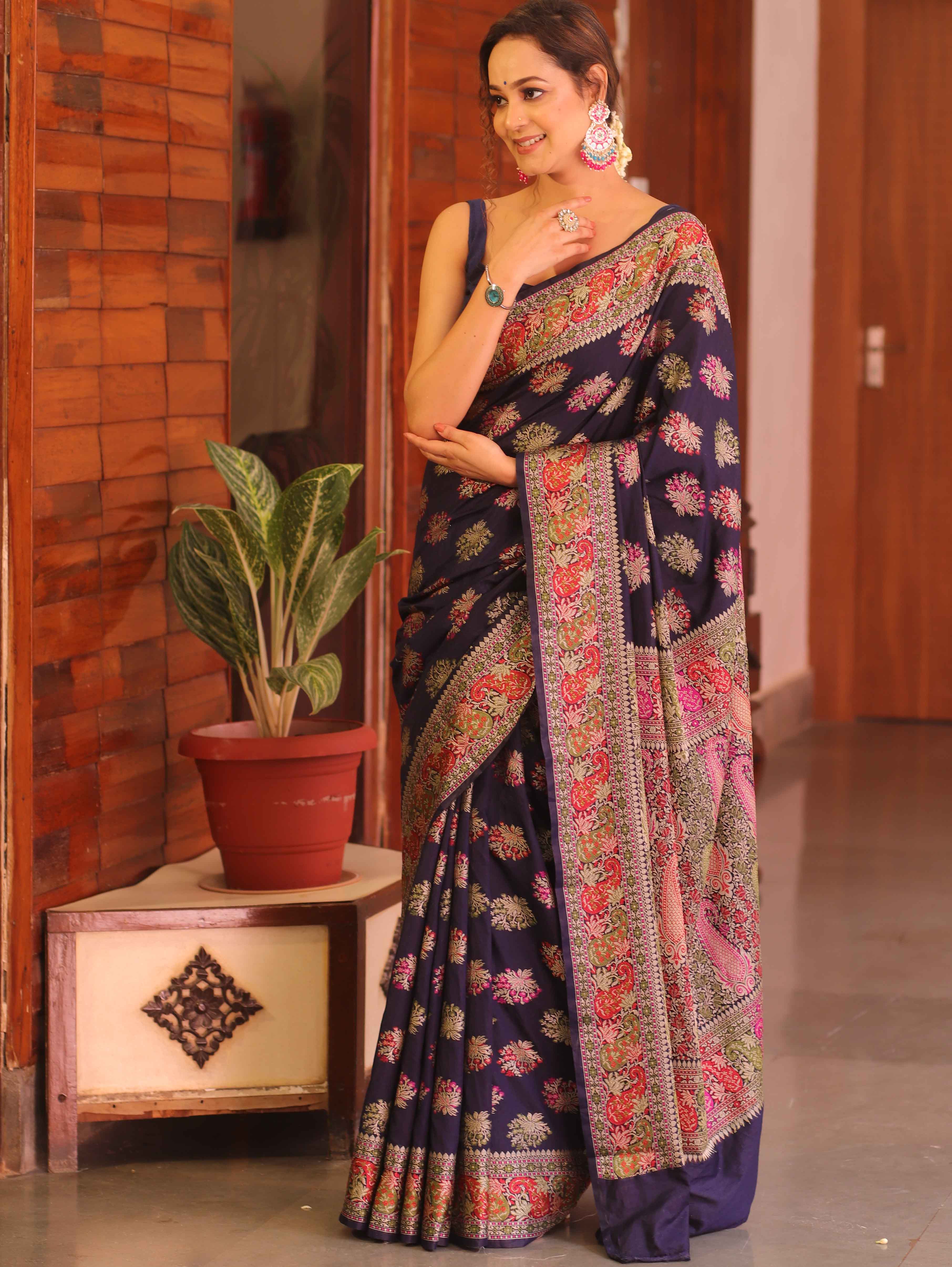 Banarasee Faux Georgette Saree With Resham Work-Blue