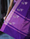 Banarasee Handloom Semi Silk Saree With Zari Design & Contrast Border-Violet