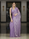 Banarasee Handwoven Dual Shaded Chiffon Saree With Aari Motifs-Lavender