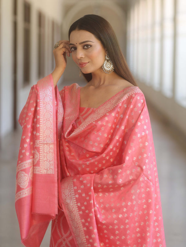 Banarasee Cotton Silk Zari Work Salwar Kameez Fabric With Dupatta-Peach