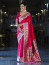 Banarasee Handloom Mashru Silk Saree With Buti Design Meenadar Border & Pallu-Fuchsia Pink