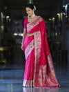 Banarasee Handloom Mashru Silk Saree With Buti Design Meenadar Border & Pallu-Fuchsia Pink
