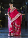 Banarasee Handloom Mashru Silk Saree With Buti Design Meenadar Border & Pallu-Fuchsia Pink