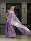 Banarasee Handwoven Dual Shaded Chiffon Saree With Aari Motifs-Lavender
