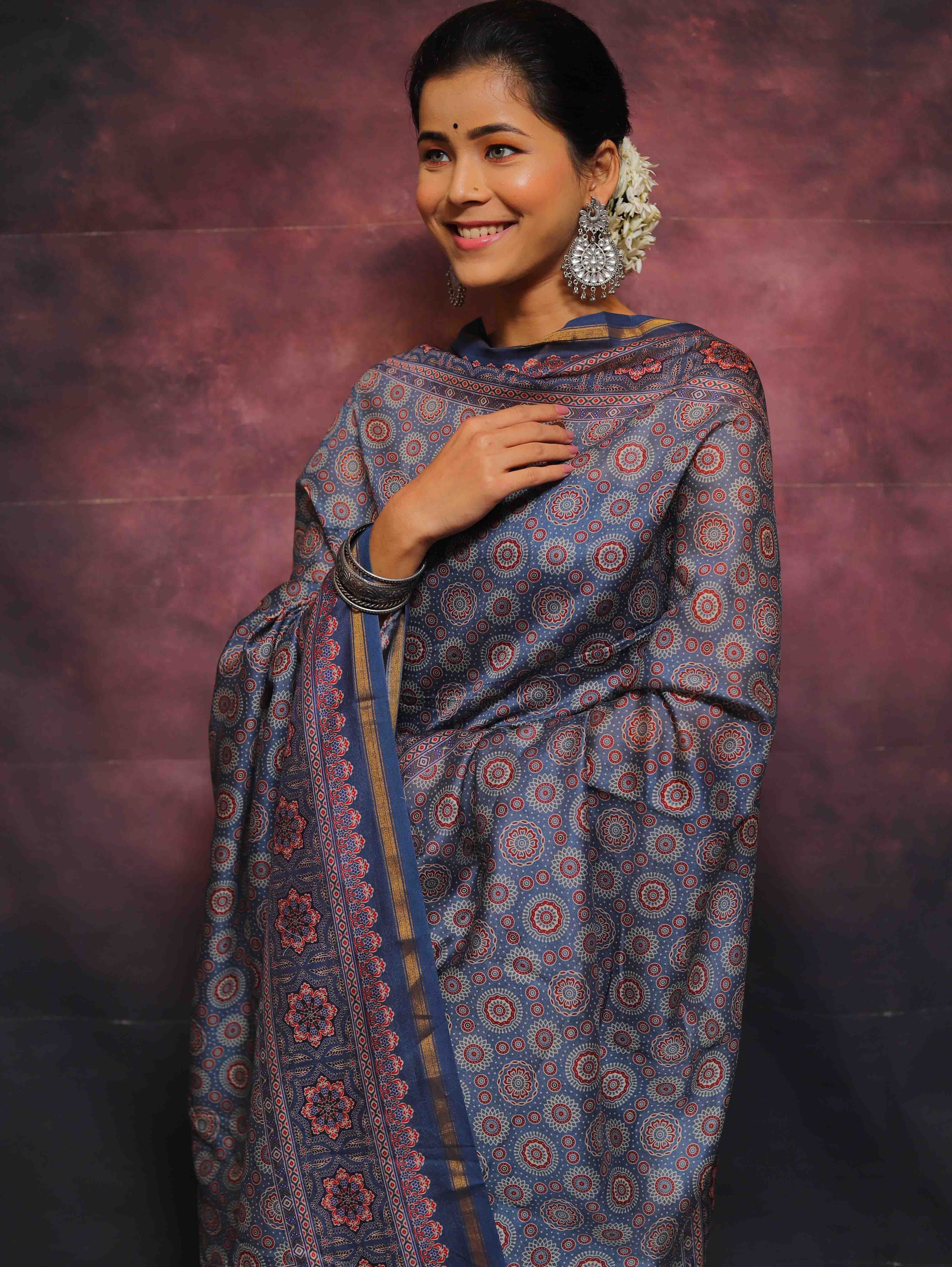 Banarasee Handloom Chanderi Silk Salwar Kameez With Zari Work & Digital Print Dupatta-Grey