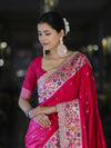 Banarasee Handloom Mashru Silk Saree With Buti Design Meenadar Border & Pallu-Fuchsia Pink