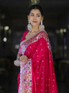 Banarasee Handloom Mashru Silk Saree With Buti Design Meenadar Border & Pallu-Fuchsia Pink