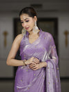 Banarasee Handwoven Dual Shaded Chiffon Saree With Aari Motifs-Lavender