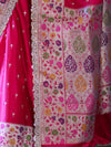 Banarasee Handloom Mashru Silk Saree With Buti Design Meenadar Border & Pallu-Fuchsia Pink