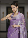 Banarasee Handwoven Dual Shaded Chiffon Saree With Aari Motifs-Lavender