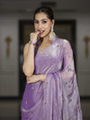 Banarasee Handwoven Dual Shaded Chiffon Saree With Aari Motifs-Lavender