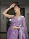 Banarasee Handwoven Dual Shaded Chiffon Saree With Aari Motifs-Lavender