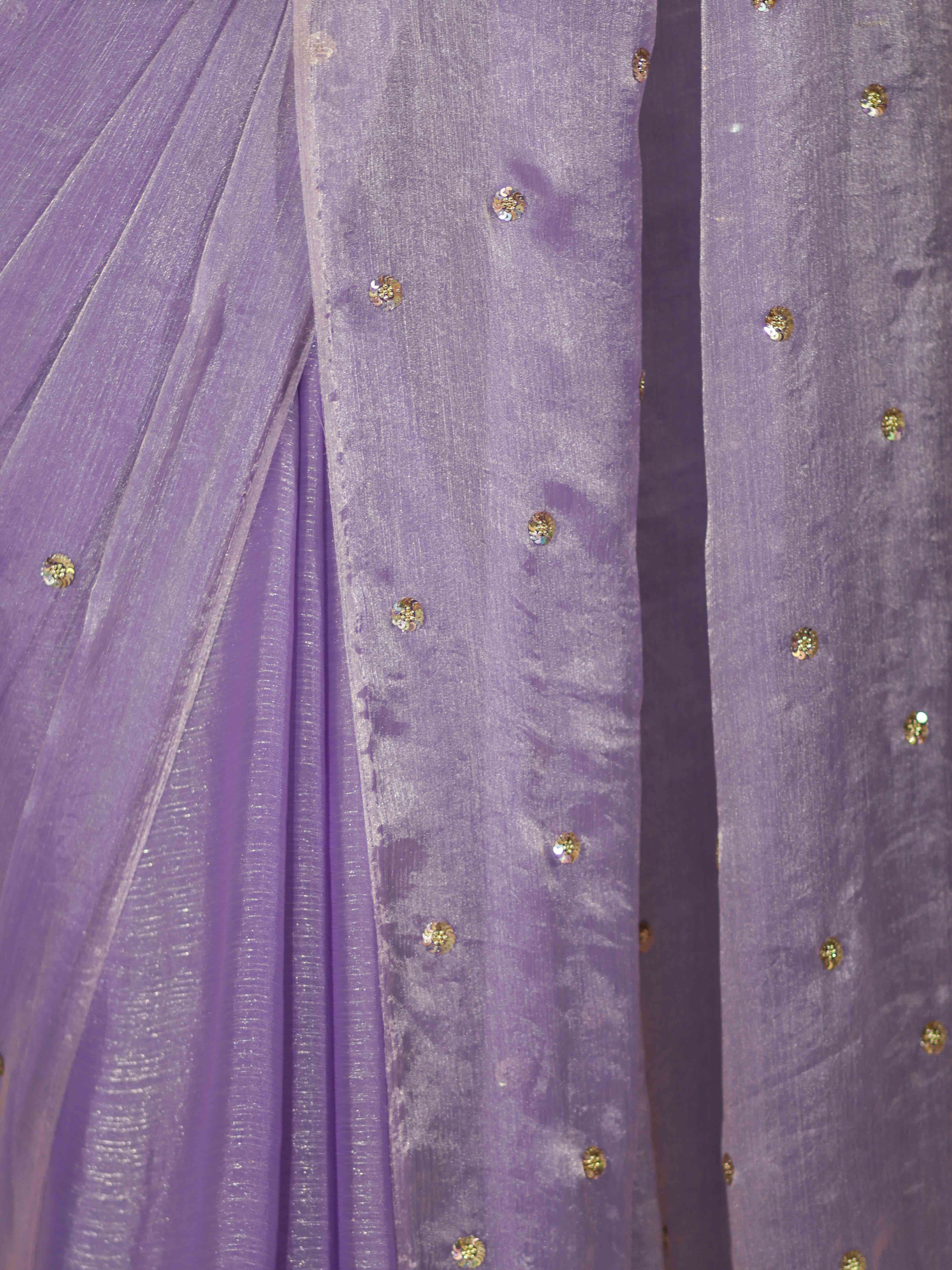 Banarasee Handwoven Dual Shaded Chiffon Saree With Aari Motifs-Lavender
