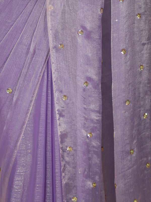 Banarasee Handwoven Dual Shaded Chiffon Saree With Aari Motifs-Lavender
