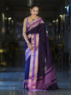 Banarasee Handloom Plain Semi Silk Saree With Contrast Temple Border-Violet