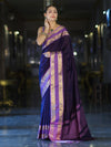 Banarasee Handloom Plain Semi Silk Saree With Contrast Temple Border-Violet