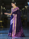 Banarasee Handloom Plain Semi Silk Saree With Contrast Temple Border-Violet