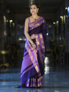 Banarasee Handloom Plain Semi Silk Saree With Contrast Temple Border-Violet