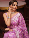 Banarasee Faux Georgette Saree With Gold Zari & Resham Jaal Work-Lavender