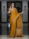 Banarasee Handloom Pure Chiffon Saree With Resham Work-Mustard Yellow