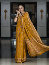 Banarasee Handloom Pure Chiffon Saree With Resham Work-Mustard Yellow