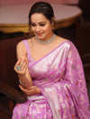Banarasee Faux Georgette Saree With Gold Zari & Resham Jaal Work-Lavender