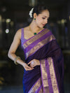 Banarasee Handloom Plain Semi Silk Saree With Contrast Temple Border-Violet