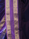Banarasee Handloom Plain Semi Silk Saree With Contrast Temple Border-Violet
