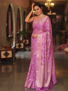 Banarasee Faux Georgette Saree With Gold Zari & Resham Jaal Work-Lavender