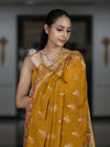 Banarasee Handloom Pure Chiffon Saree With Resham Work-Mustard Yellow