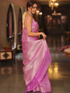 Banarasee Faux Georgette Saree With Gold Zari & Resham Jaal Work-Lavender