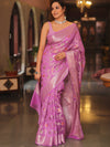 Banarasee Faux Georgette Saree With Gold Zari & Resham Jaal Work-Lavender