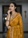Banarasee Handloom Pure Chiffon Saree With Resham Work-Mustard Yellow