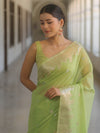 Banarasee Handwoven Silk Cotton Silk Saree Zari Buti & Border-Pastel Green