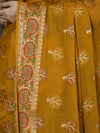 Banarasee Handloom Pure Chiffon Saree With Resham Work-Mustard Yellow