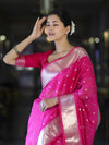 Banarasee Handloom Tissue Saree With Zari Buti Design & Border-Pink