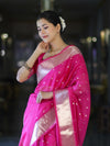 Banarasee Handloom Tissue Saree With Zari Buti Design & Border-Pink