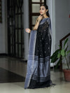 Banarasee Handloom Cotton Silk Saree With Zari Buti & Contrast Border-Black & Grey
