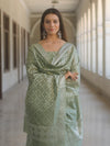 Banarasee Cotton Silk Zari Work Salwar Kameez Fabric With Dupatta-Pastel Green