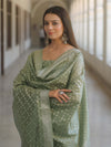 Banarasee Cotton Silk Zari Work Salwar Kameez Fabric With Dupatta-Pastel Green