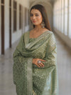 Banarasee Cotton Silk Zari Work Salwar Kameez Fabric With Dupatta-Pastel Green