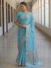 Banarasee Handwoven Silk Cotton Silk Saree Zari Buti & Border-Light Blue