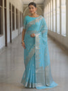 Banarasee Handwoven Silk Cotton Silk Saree Zari Buti & Border-Light Blue