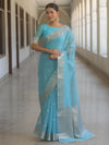 Banarasee Handwoven Silk Cotton Silk Saree Zari Buti & Border-Light Blue